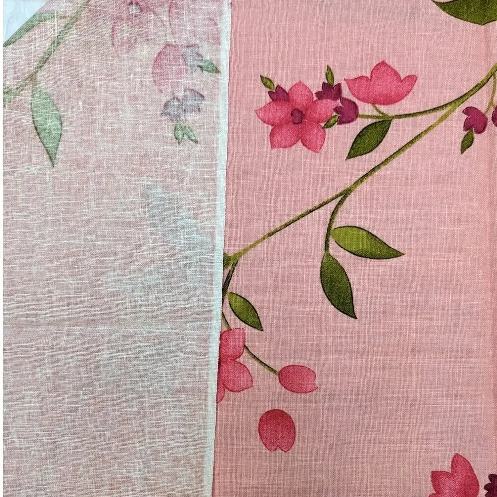 4 Yds Vintage 1980's Linen Cotton Blend Dusky Pink Floral Fabric Diagonal Vines